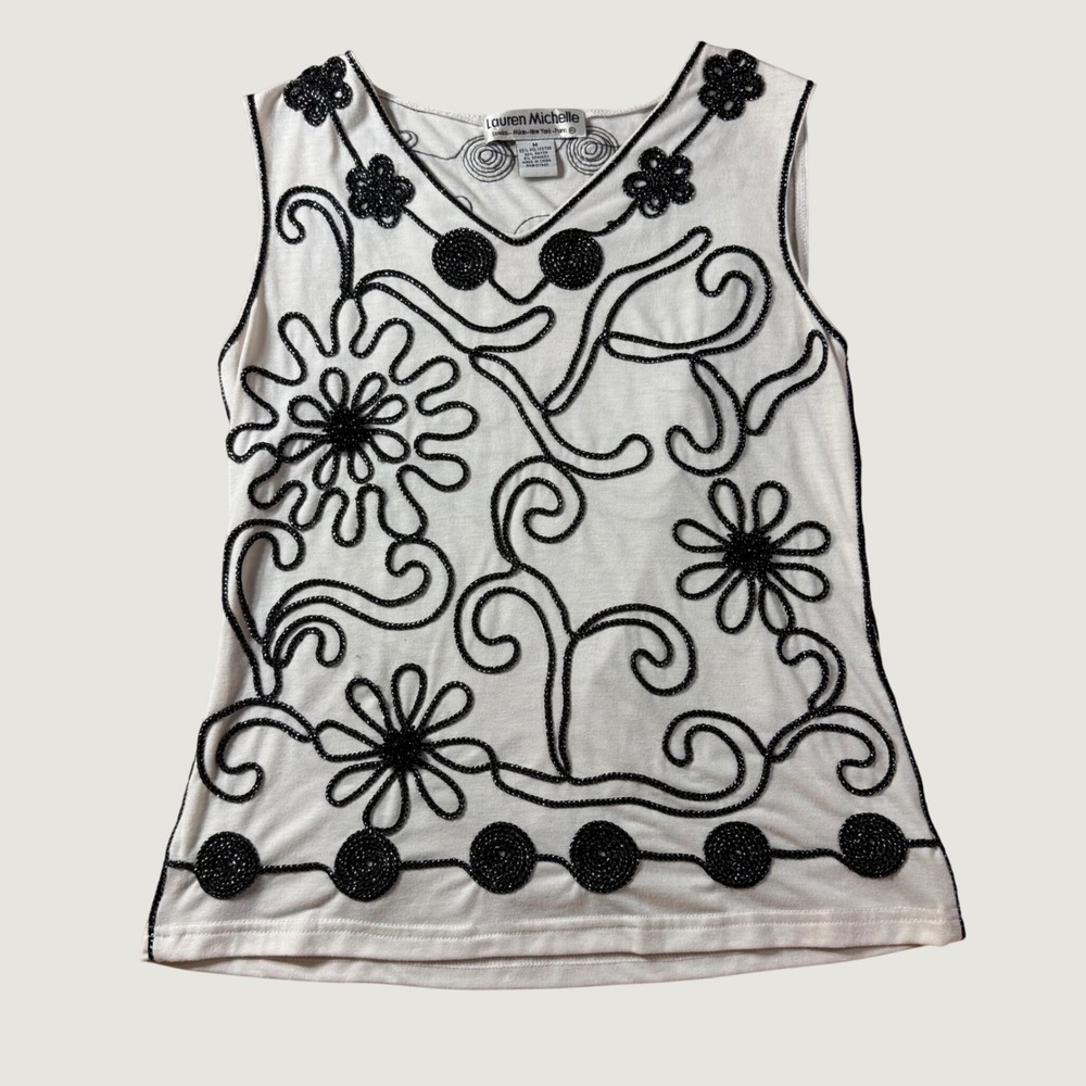 Lauren Michelle Beaded Top Womens Medium White Excellent